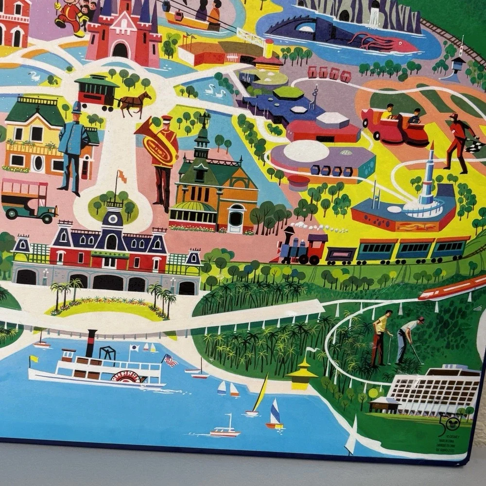 Disney World 50th Magic Kingdom Placemat Board Reversible Map Characters Mickey